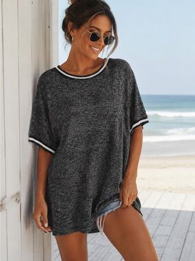 Ava & Viv gray heathered short-sleeve top